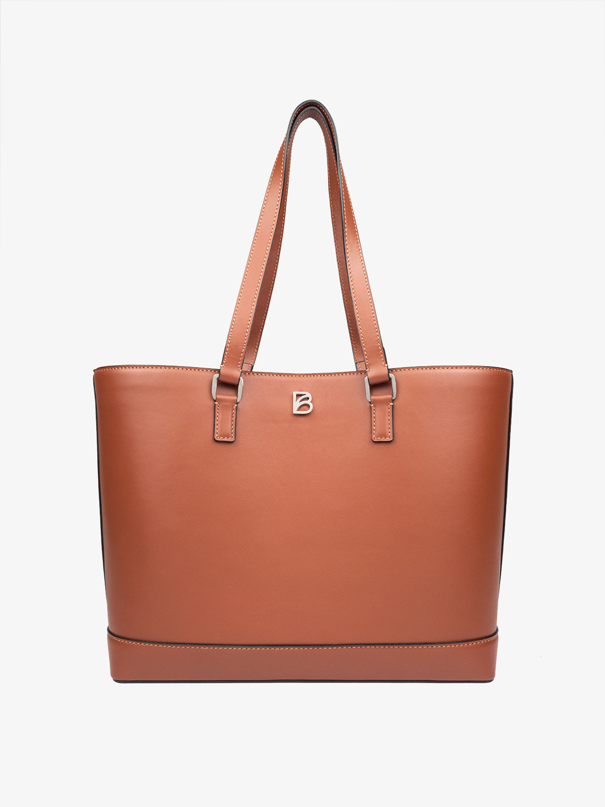 Bolso de cuero argentino Bonatina, modelo Lucrecia, tamaño grande, color suela, vista de frente