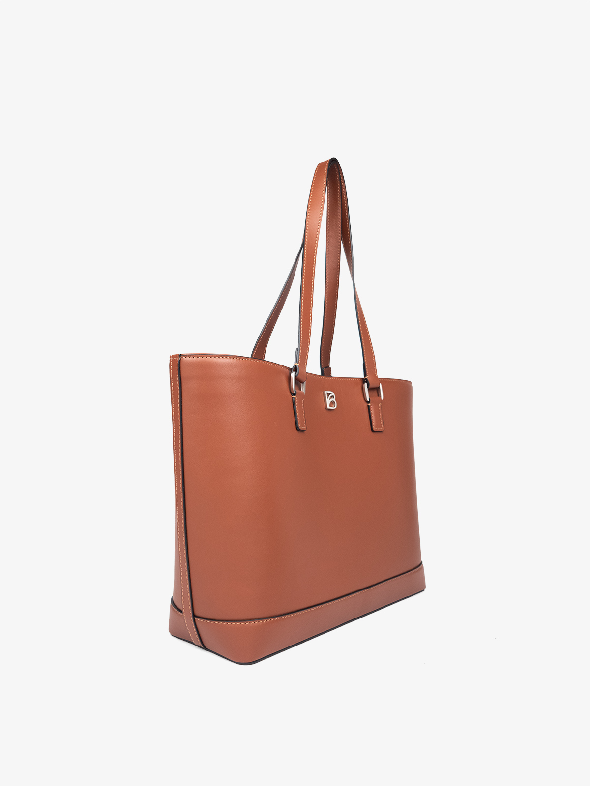 Bolso de cuero argentino Bonatina, modelo Lucrecia, tamaño grande, color suela, vista oblicuo