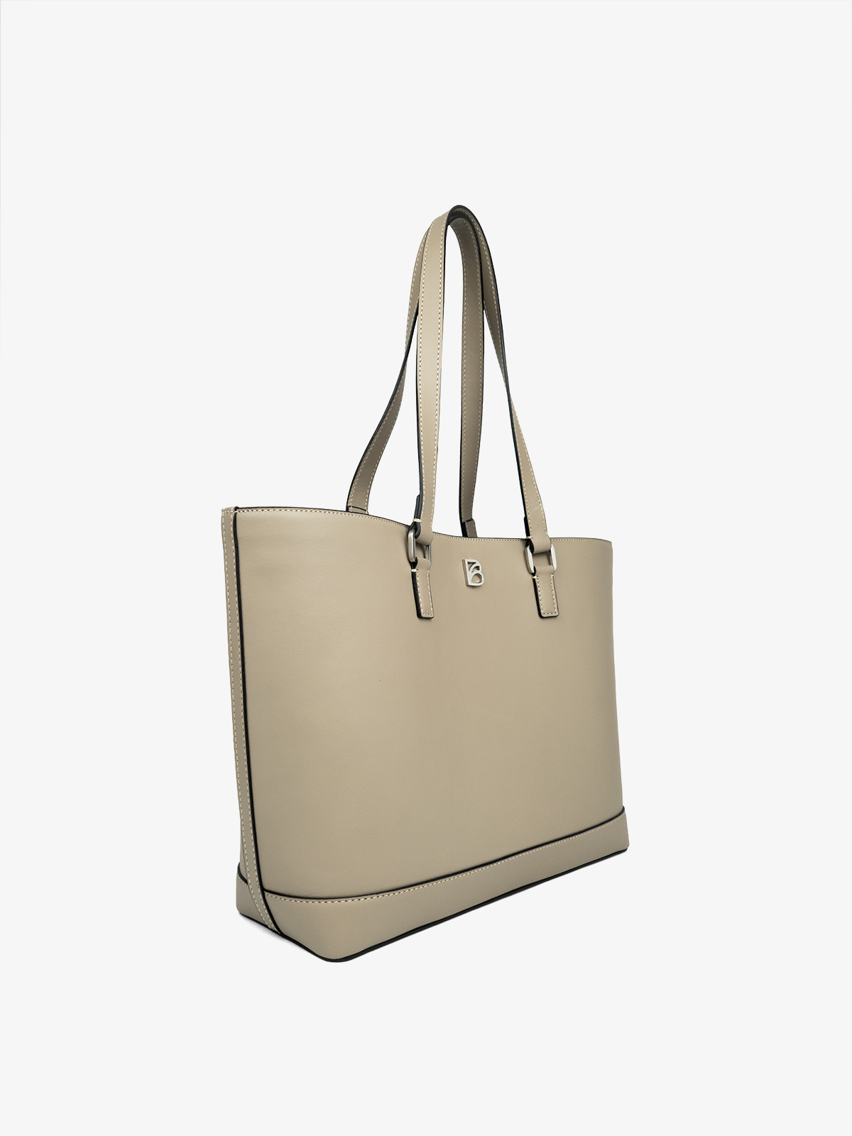 Bolso de cuero de calidad Bonatina, modelo Lucrecia, tamaño grande, color visón, vista oblicuo