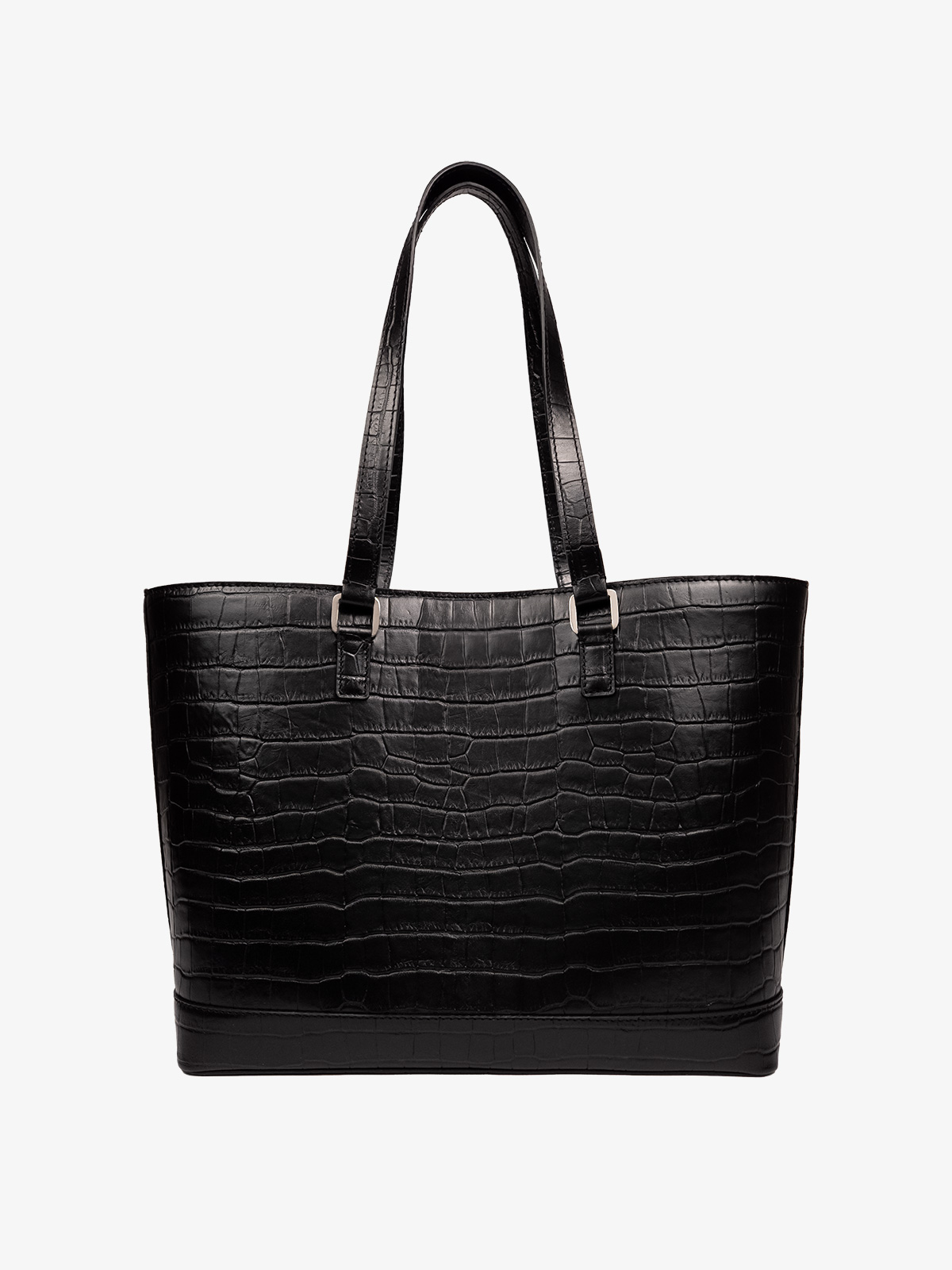 bonatina-bolso-cuero-croco-negro-lucrecia-grande-cuero-artesanal-espalda-171.jpg Bolso Bonatina de cuero croco negro de cuero artesanal, modelo Lucrecia, tamaño grande , vista de espalda