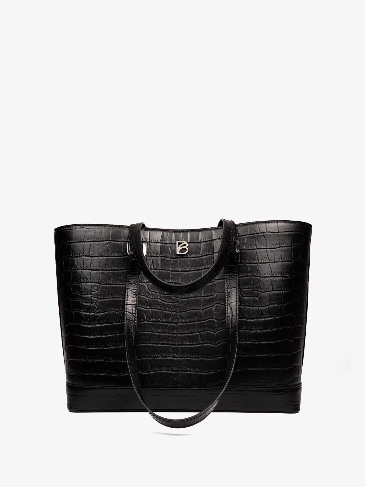 bonatina-bolso-cuero-croco-negro-lucrecia-grande-cuero-artesanal-frente1-171.jpg Bolso Bonatina de cuero croco negro de cuero artesanal, modelo Lucrecia, tamaño grande , vista de frente1