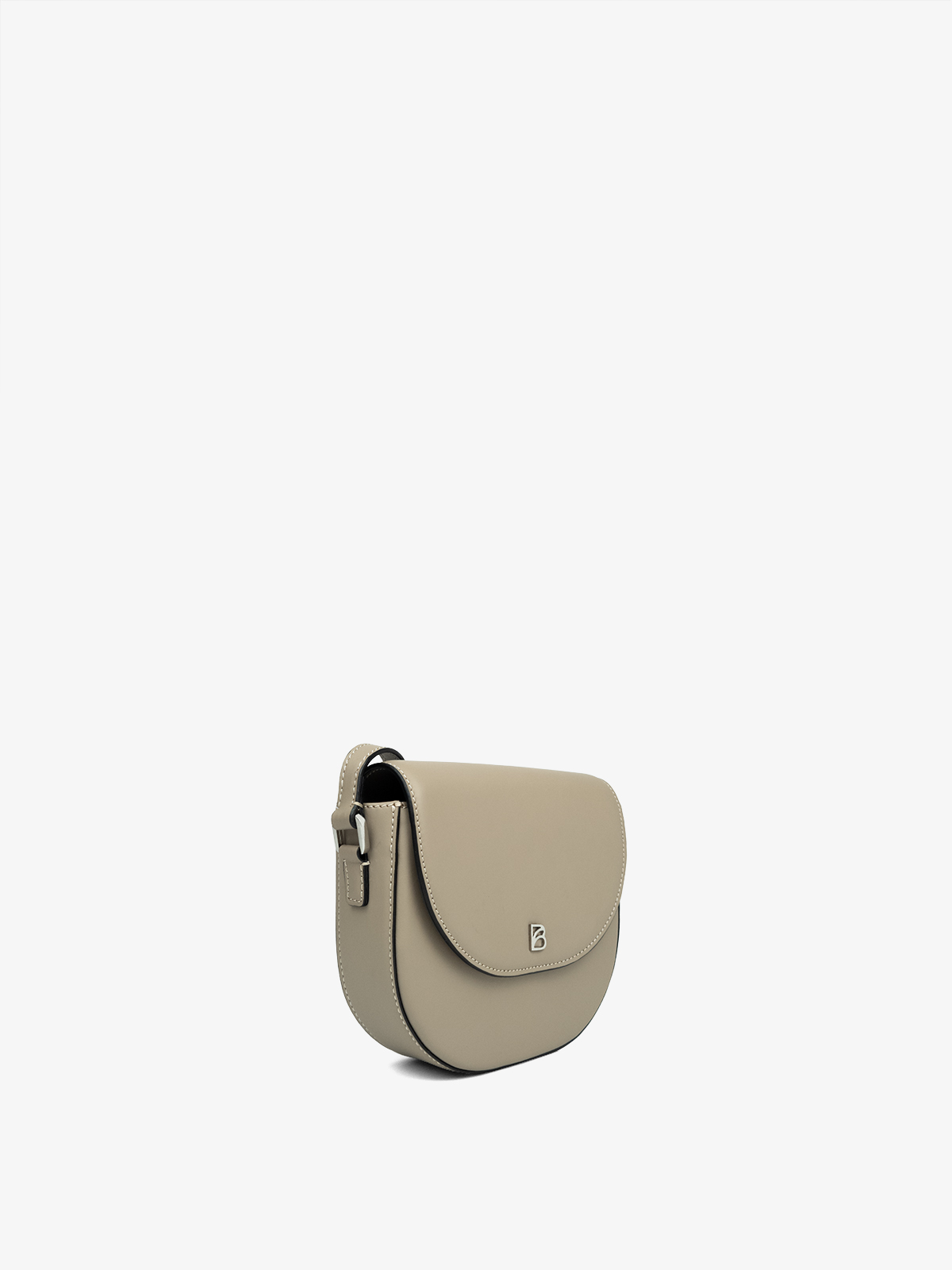 Cartera de autor argentina Bonatina, modelo Emma, tamaño mini, color visón, vista oblicuo