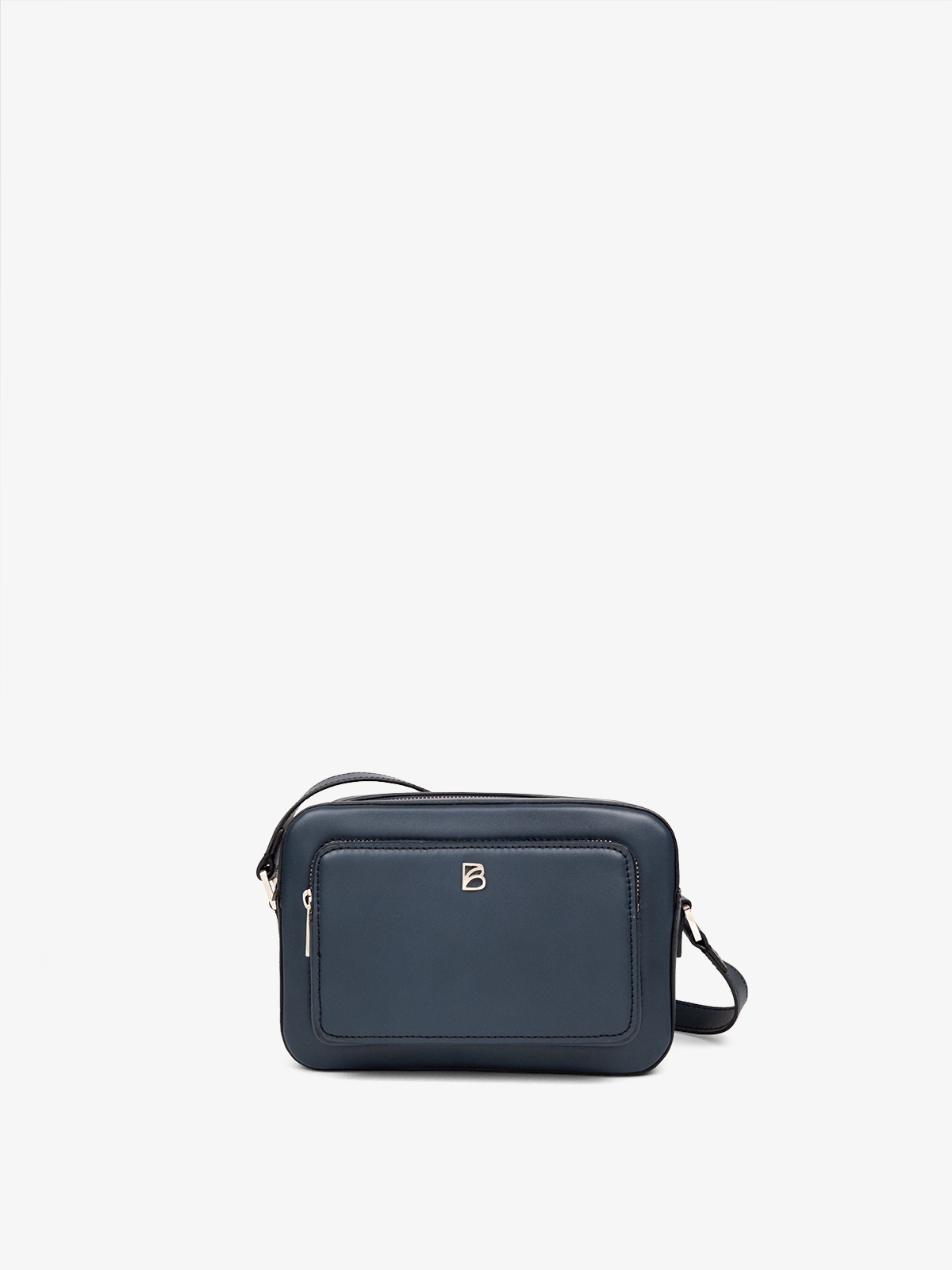 Cartera de autor argentina Bonatina, modelo Jana, tamaño pequeño, color azul, vista de frente
