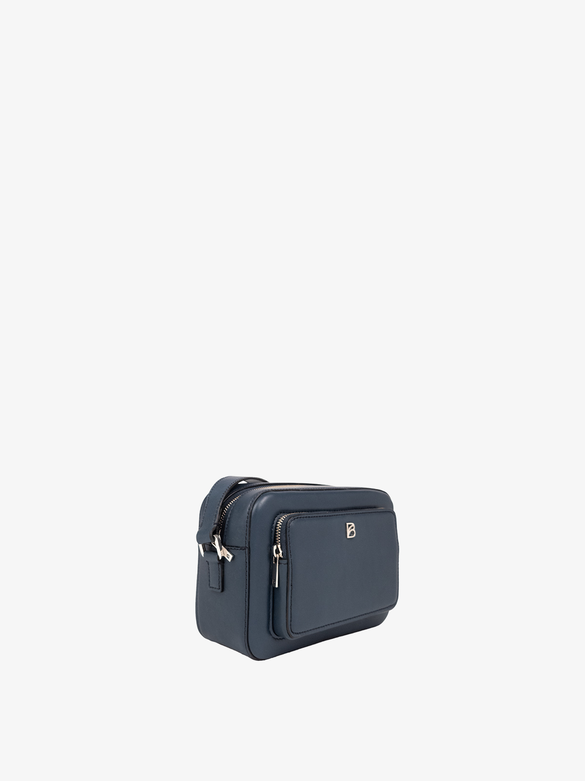 Cartera de autor argentina Bonatina, modelo Jana, tamaño pequeño, color azul, vista oblicuo