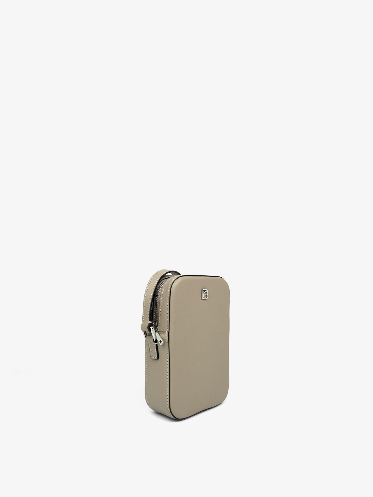 Cartera de autor argentina Bonatina, modelo Paula, tamaño mini, color visón, vista oblicuo