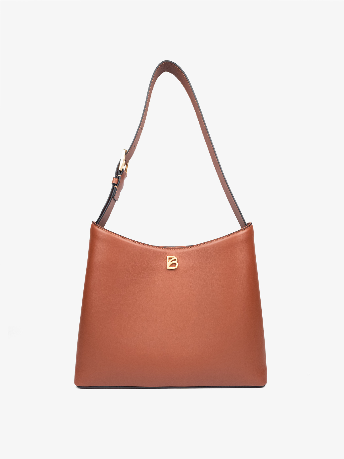 Cartera de cuero argentino Bonatina,modelo Clara, tamaño mediana alta, color suela, vista de frente