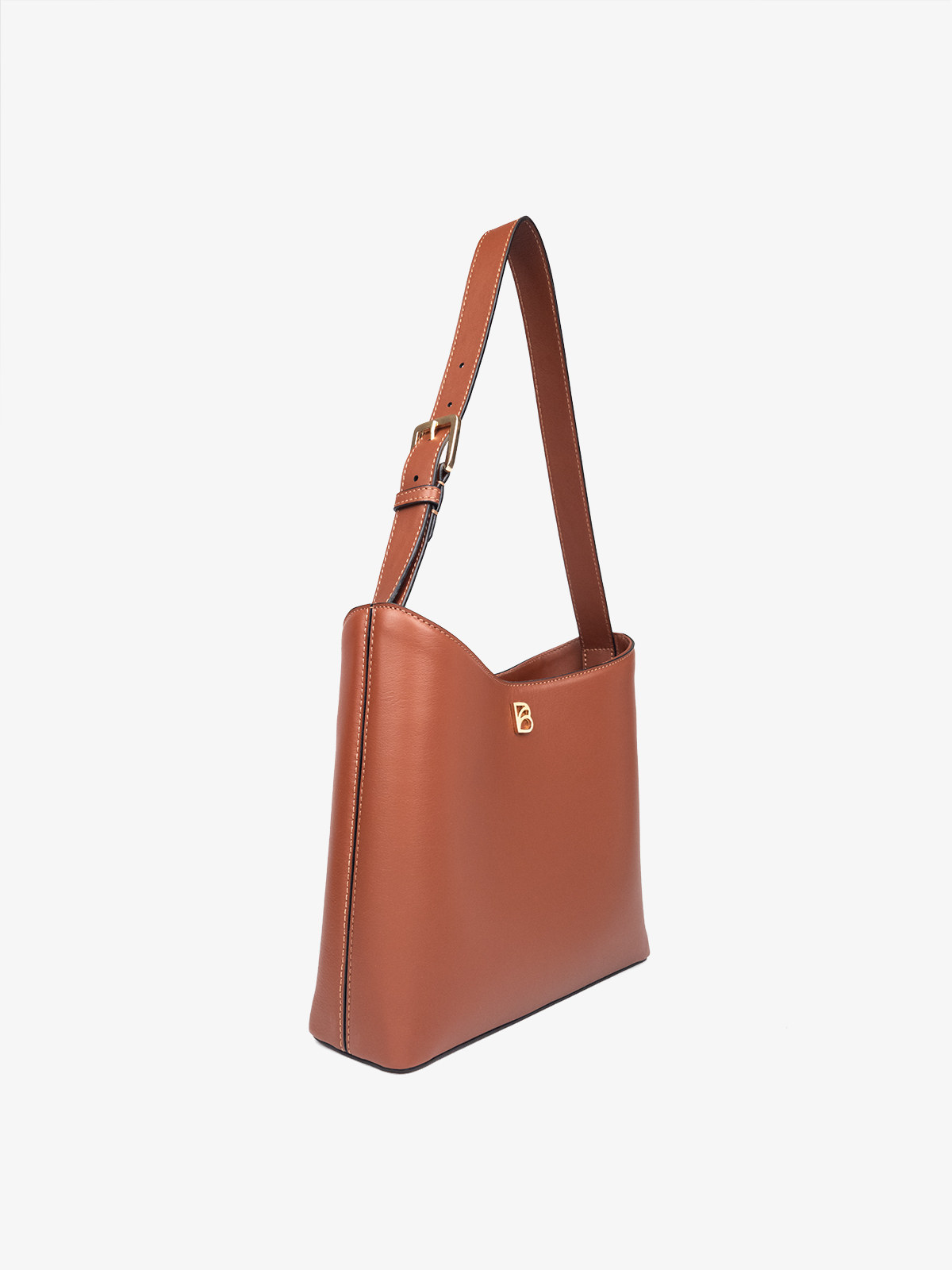 Cartera de cuero argentino Bonatina,modelo Clara, tamaño mediana alta, color suela, vista oblicuo