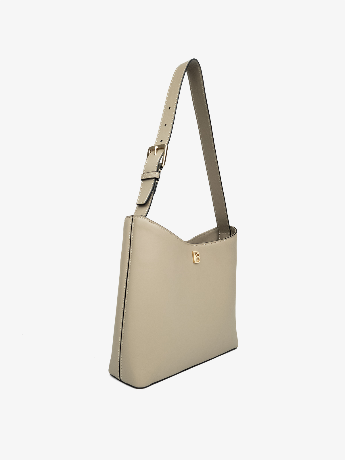 Cartera de cuero argentino Bonatina, modelo Clara, tamaño mediana alta, color visón, vista oblicuo
