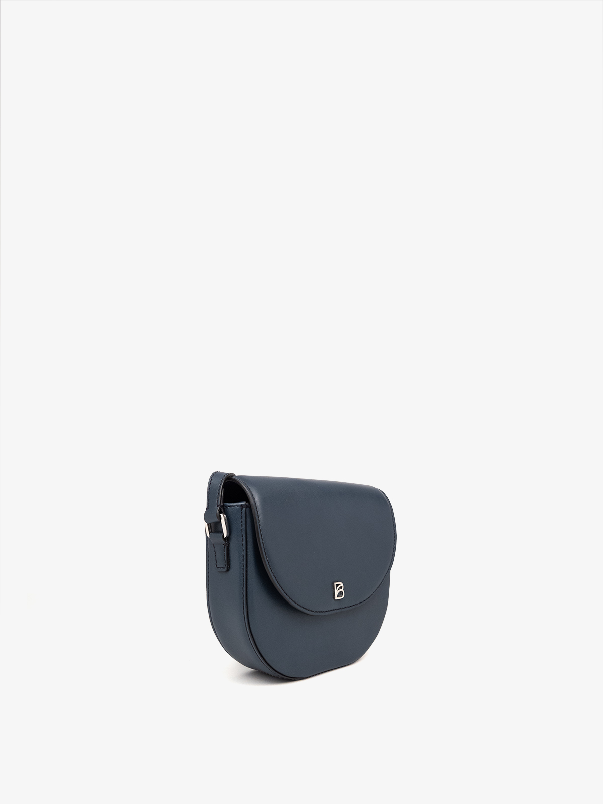 Cartera de cuero de calidad Bonatina, modelo Emma, tamaño pequeño, color azul, vista oblicuo