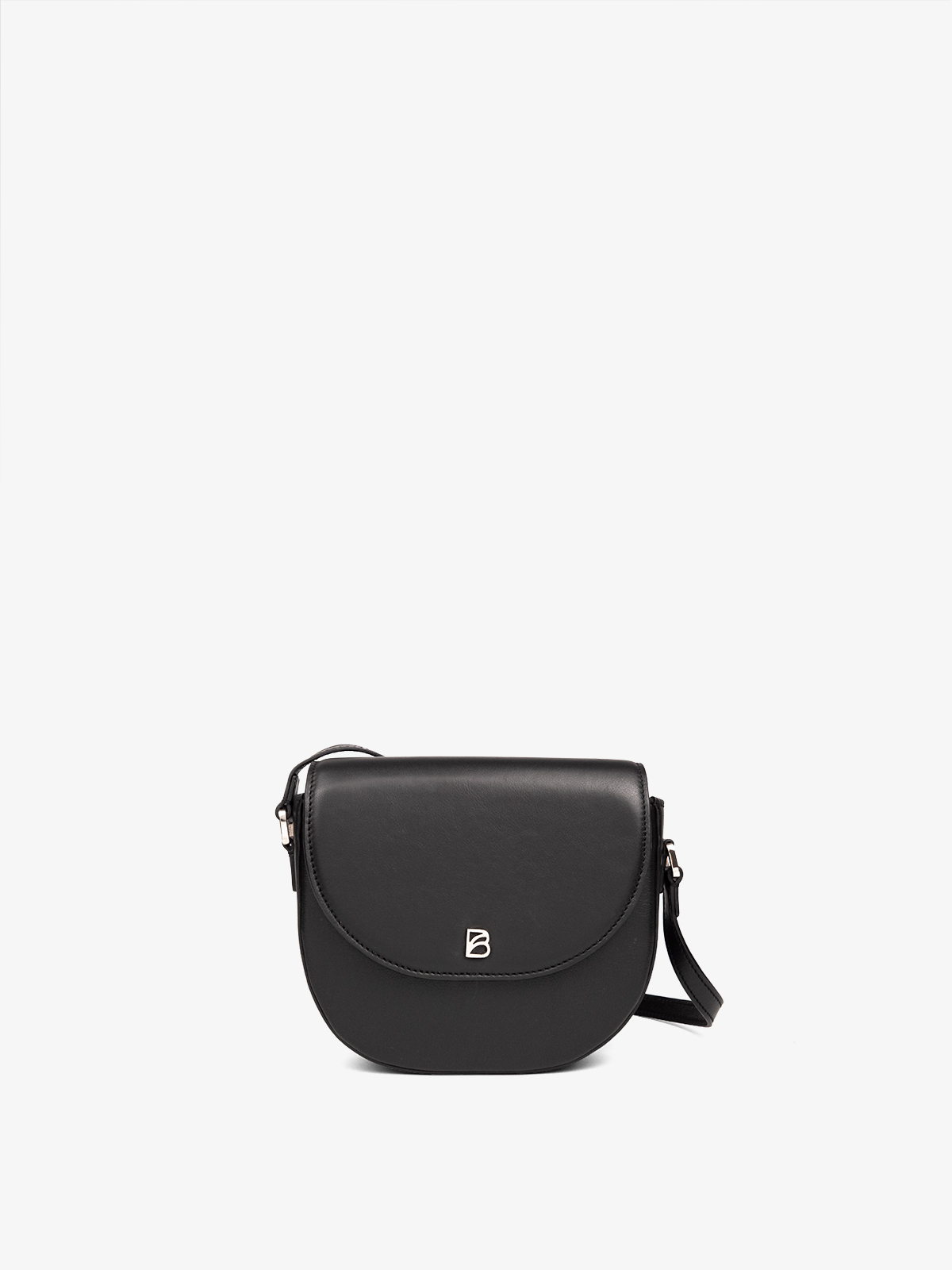 Cartera de cuero artesanal Bonatina, modelo Emma, tamaño mini, color negro, vista de frente