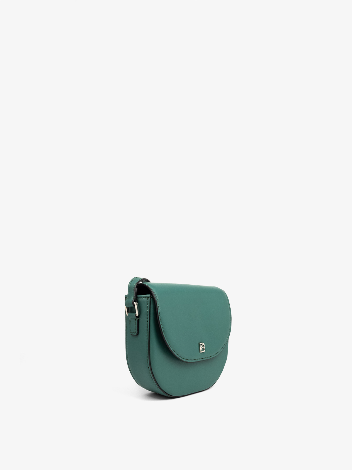 Cartera de cuero de calidad Bonatina, modelo Emma, tamaño mini, color verde, vista oblicuo