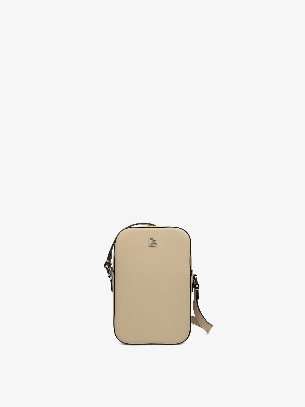 Cartera de cuero de calidad Bonatina, modelo Paula, tamaño mini, color nude, vista de frente