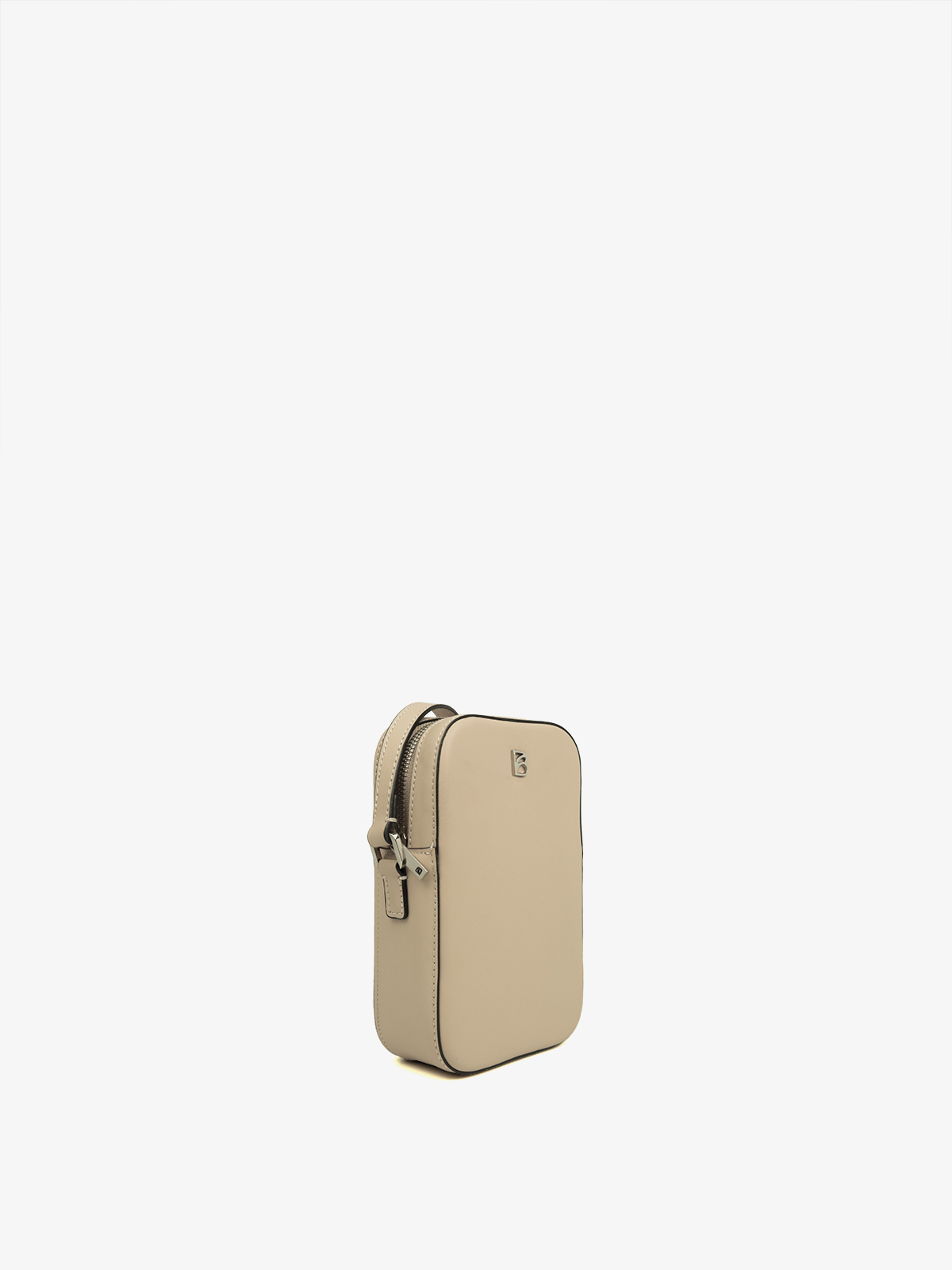 Cartera de cuero de calidad Bonatina, modelo Paula, tamaño mini, color nude, vista oblicuo