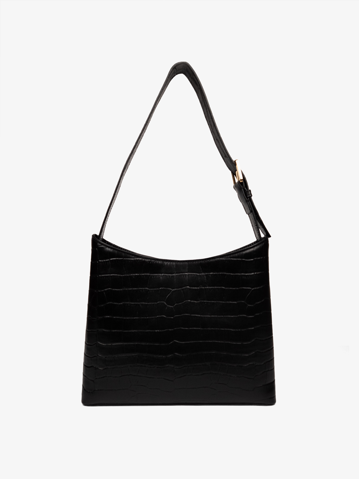 Cartera Bonatina de cuero croco negro de cuero artesanal, modelo Clara, tamaño mediana alta , vista de espalda