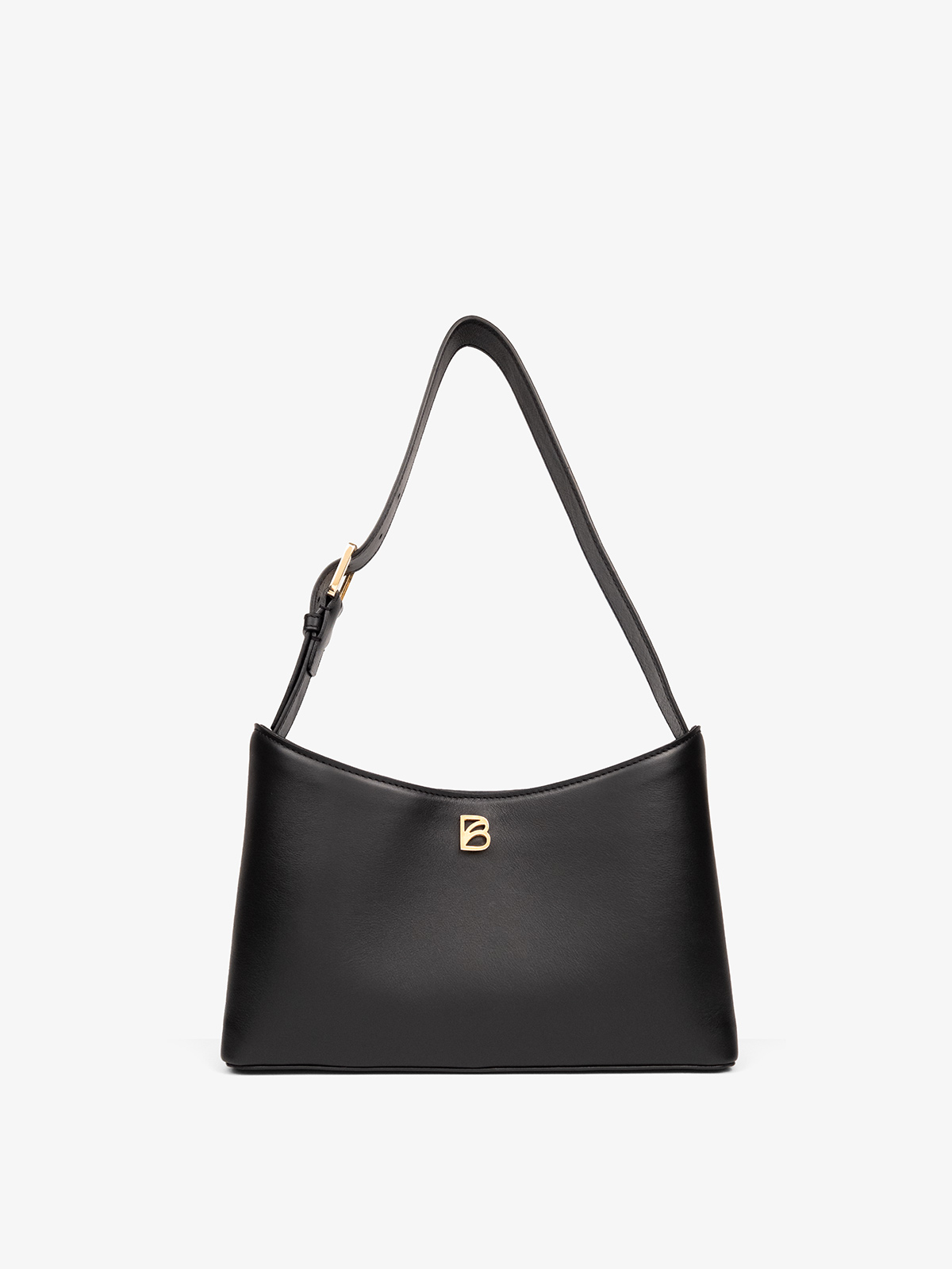 Cartera de cuero artesanal Bonatina,modelo Clara,tamaño mediana baja,color negro,vista de frente