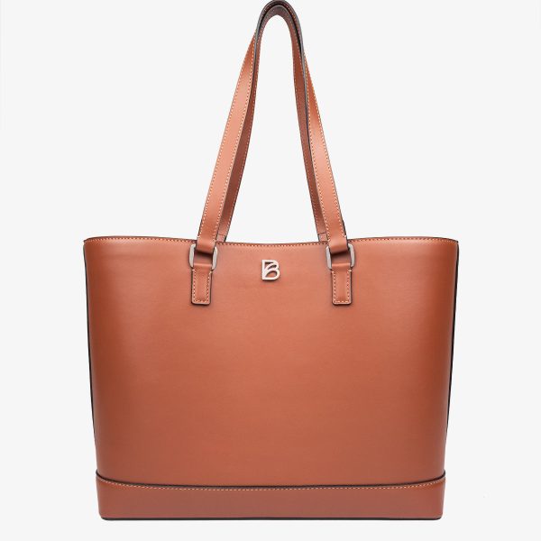Bolso de cuero argentino Bonatina, modelo Lucrecia, tamaño grande, color suela, vista de frente