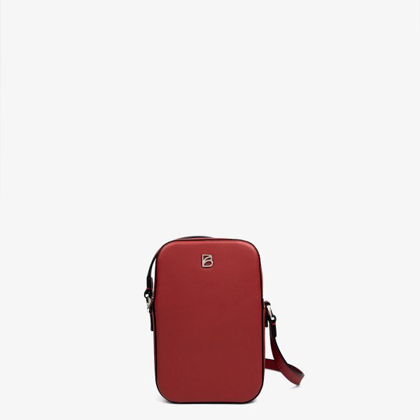 Cartera elegante para mujer de cuero argentino Bonatina ,modelo Paula ,tamaño mini, en color rojo, vista de frente